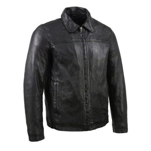 Men's Classic Black Zipper Front Jacket with Shirt Collar SFM1804